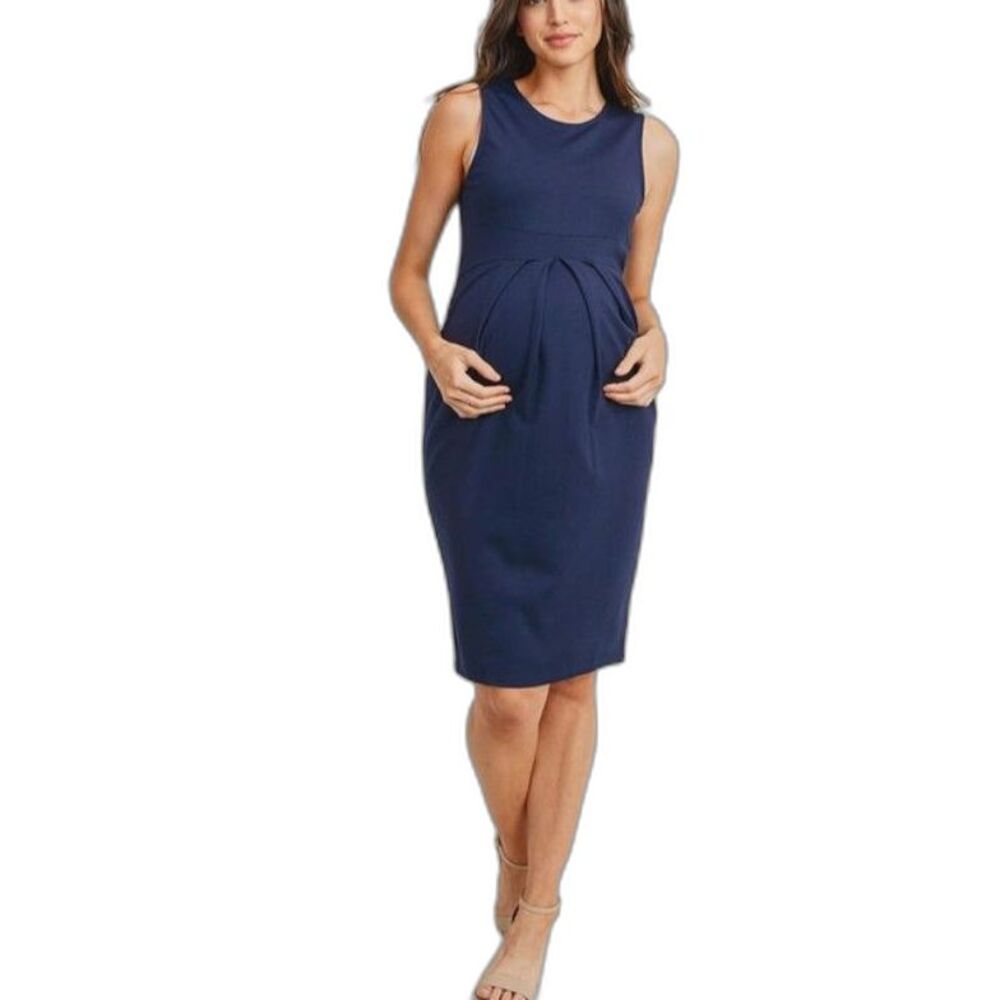 La Clef Women's Navy Blue Sleeveless Knee Length Maternity Sheath Dress Sz S